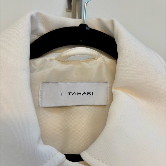 T Tahari Cream Trench Coat Women's Large Minimalist Classic Career Jacket A Line - Picture 3 of 5